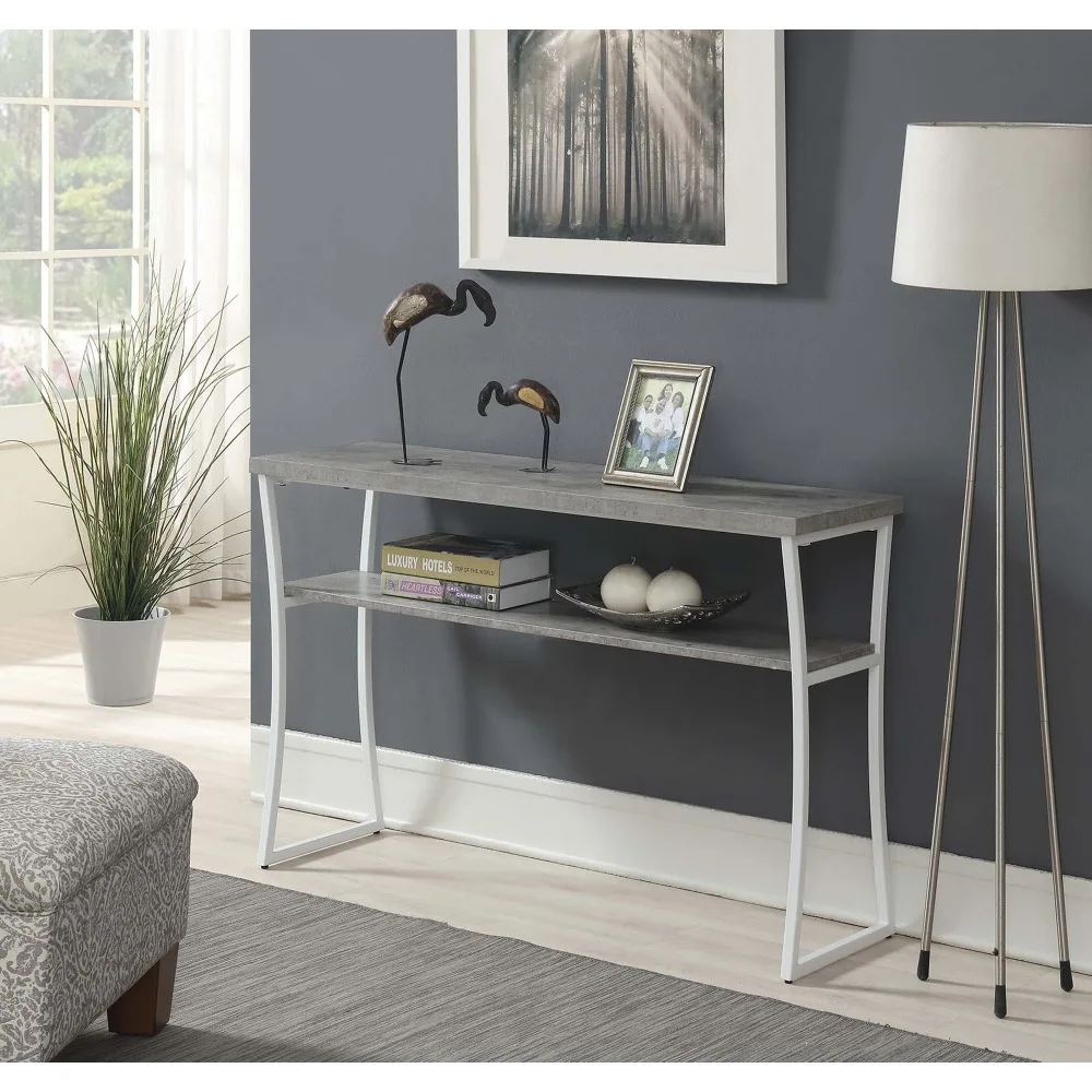 

X-Calibur Console Table with Shelf, Faux Birch/White