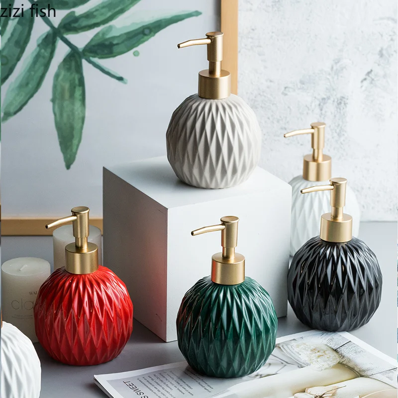 Rhombus Texture Ceramic Lotion Bottle Round Portable Soap Dispenser Shampoo Bottle Hand Sanitizer Jar Bathroom Bath Supplies