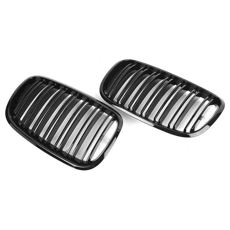 BMW X5 E70 2007-2013 X6 E71 2008-2014 용 광택 블랙 자동차 전면 키드니 그릴, 2 개