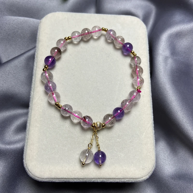 Natural Super Seven 7 Quartz Crystal Bracelet 14k Gold Filled Fashion Bracelets for Women Girls Fine Jewelry Birthday Gift