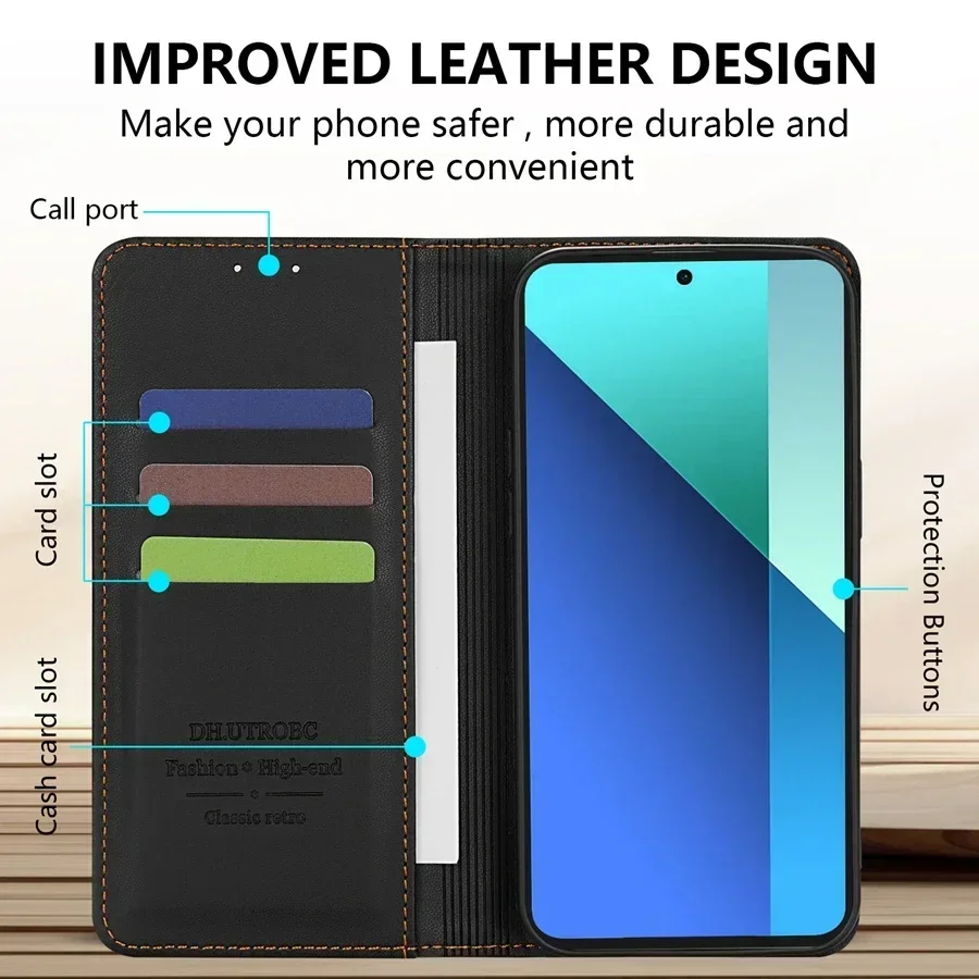 Leather Wallet Case with Magnetic Card Slot and Flip Cover