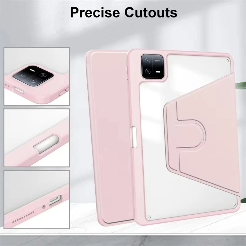 360° Rotating Acrylic Tablet Case with Pencil Holder - Fits 11.2 Tablets