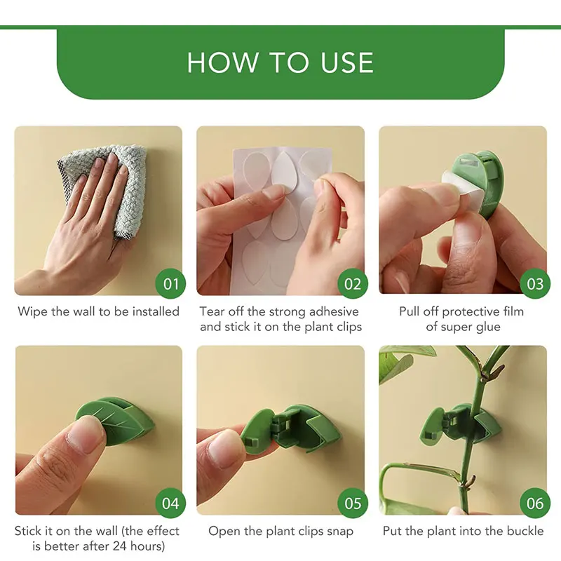 Plant Climbing Wall Fixture Clips Acrylic Sticker Green Leaf Simula Self-Adhesive Hook Plant Vine Traction Indoor Outdoor Decor