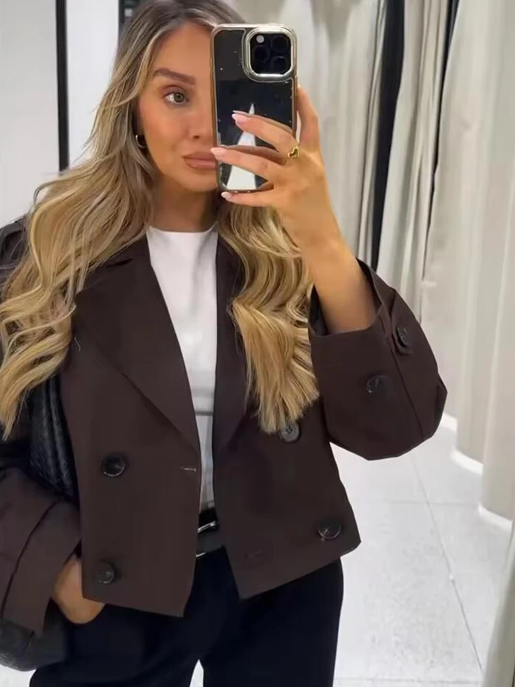 2025 Autumn Women's Jacket Long Sleeve Cropped Jackets for Women Fashion Double-Breasted Short Coats Casual New Outerwears