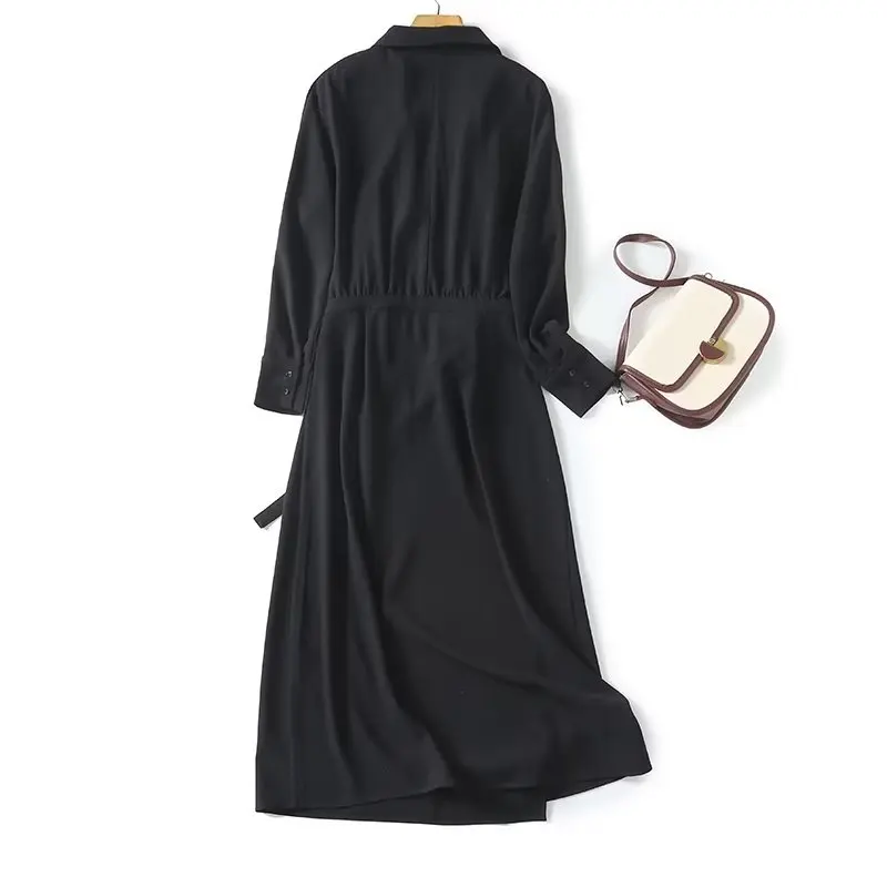 

Withered French Retro Stitching Maxi Dress Women Black Casual Party Dress Fashionable Ladies Long Shirt Dress