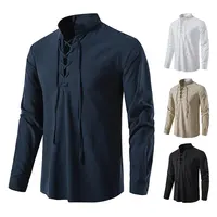 King Billion-T-shirt à manches longues en coton et lin pour hommes, chemises décontractées, chemise vintage, printemps, automne, taille américaine, col en chaîne de proximité 4