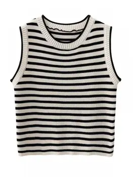 جديد 2025 سترات أساسية مخططة بسلسلة مرنة للنساء بدون أكمام وكاميس قطع علوية قصيرة صيفية قصيرة 5