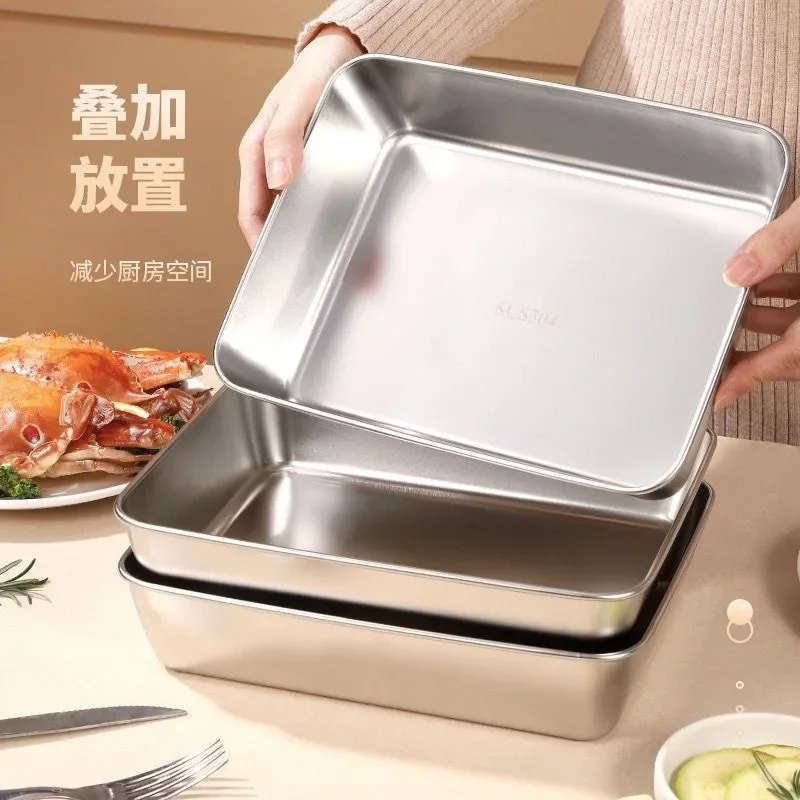 Stainless Steel Square Plate Stainless Steel Tray Barbecue Plate Rectangular Shape
