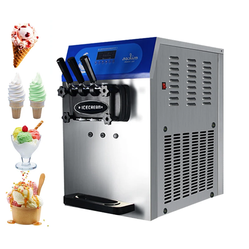 

Desktop Soft Serve Ice Cream Machine 3 Flavors Commercial Ice Cream Makers Vertical Color Steel Ice Pops Machine 110V 220V