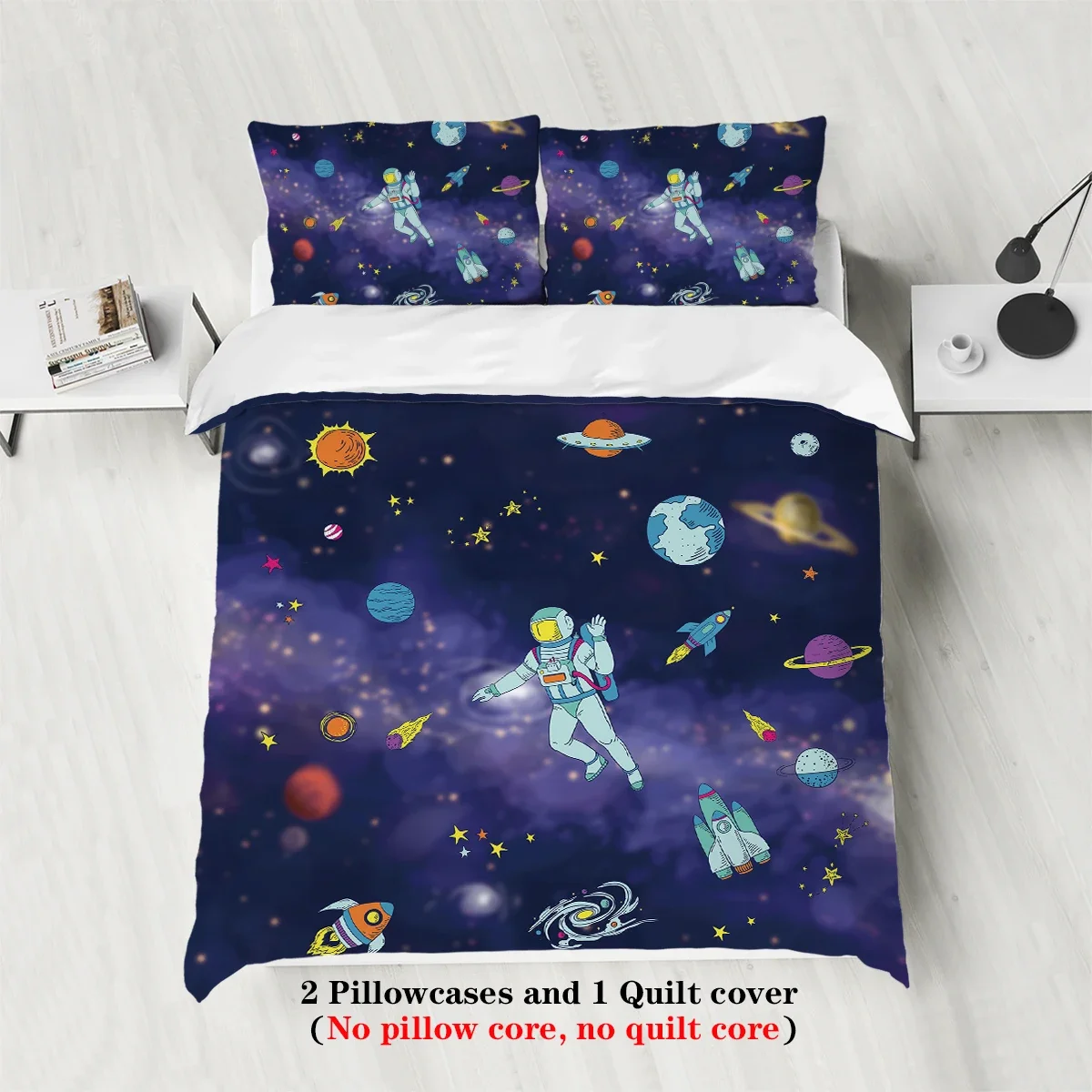 3-piece Starry Sky, Space Planet, Astronaut Pattern Print (1 duvet cover+2 pillowcases, no core) Comfortable Bedding Set