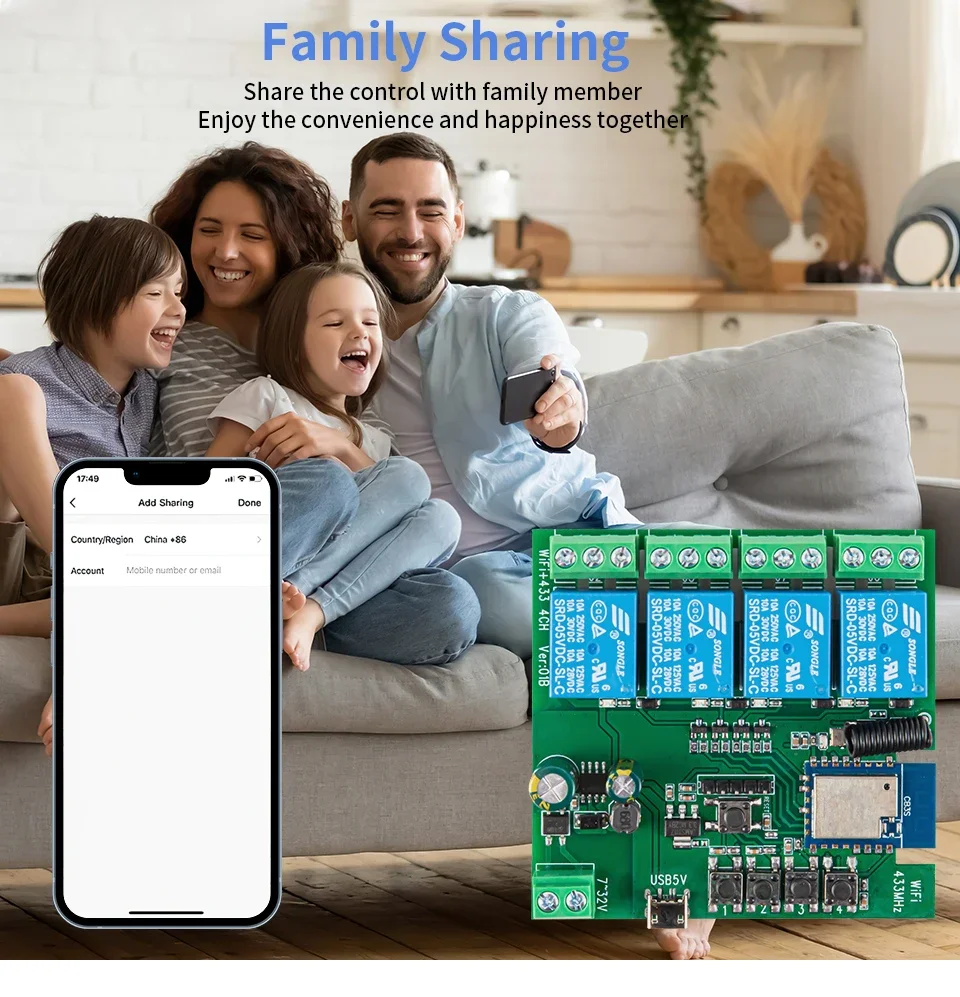 Tuya Wifi RF 4 Channel Module 85-265V Smart Switch Tuya Zigbee Garage Door Switc