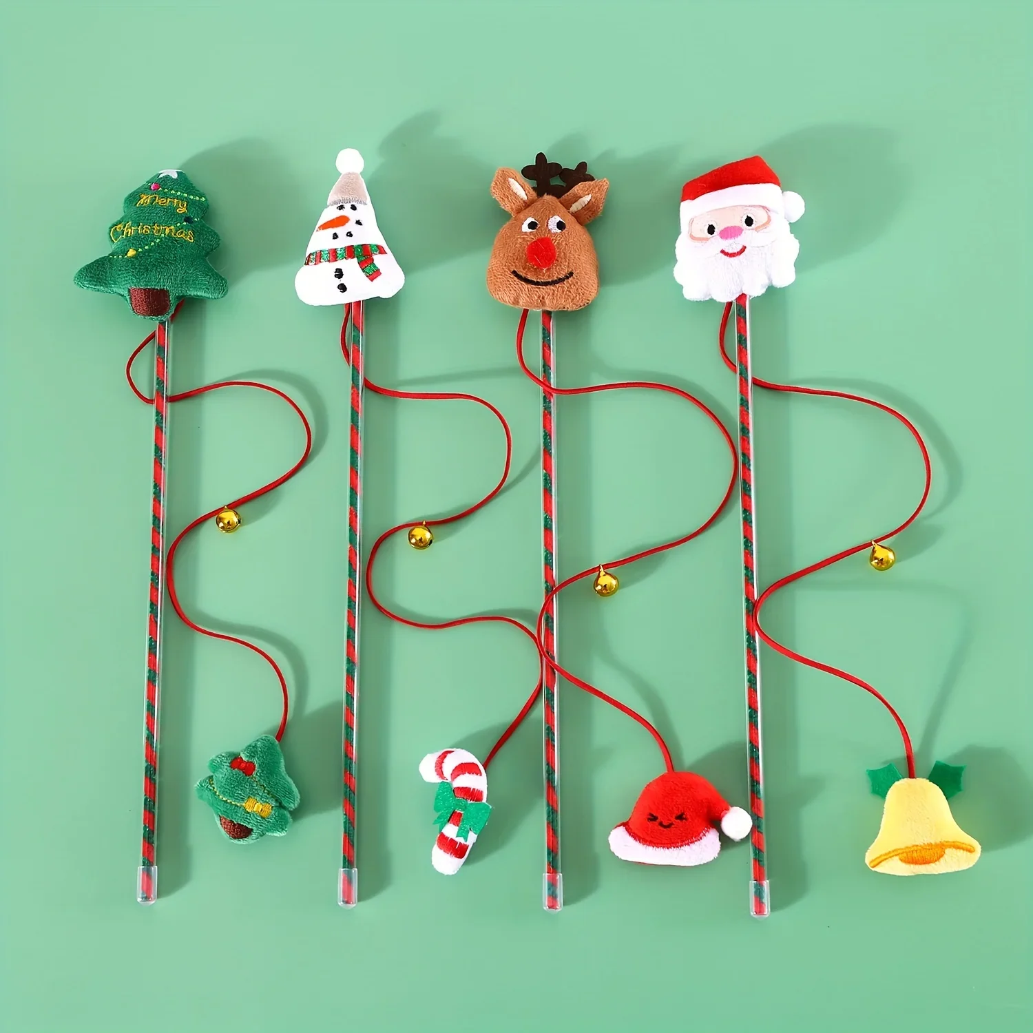 Interactive Cat Toys for Indoor Cats Kitten with Bell Cats Supplies Christmas Wand Toy Santa Claus Snowman Elk Cat Toy