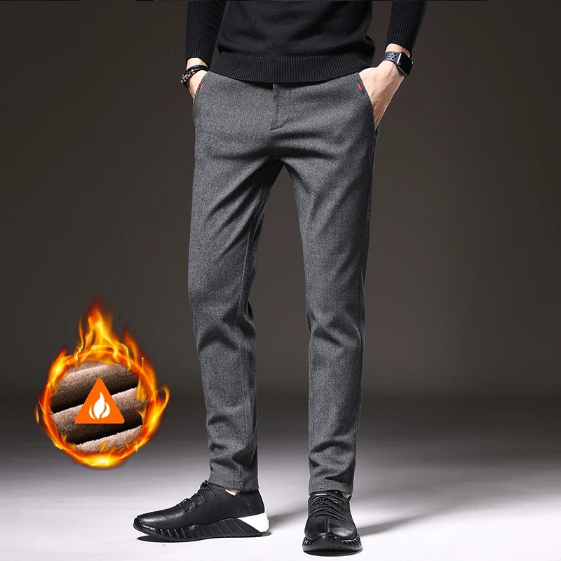 Winter Warm Men's Brushed Casual Pants Business Straight Slim Thick Fleece Trousers Plush Brand Male Clothes 28-38 5