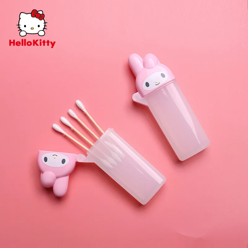 

Melody Hellokitty Kawaii Cotton Swab Holder Cartoon Mini Travel Swab Case Unique Keepsake Trinket Box with Cover for Home Office