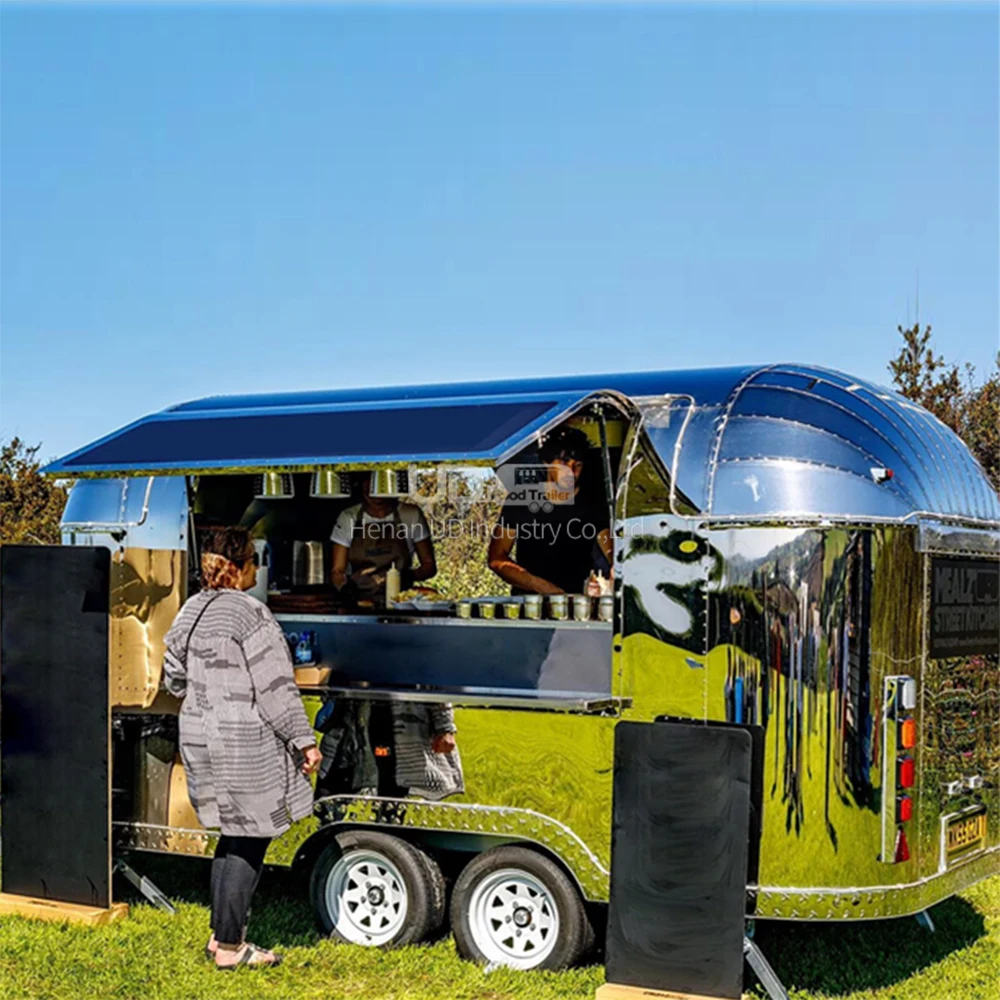 New Airstream Food Truck Pizza Taco Food Trailer Stainless Steel Street Catering Trailer Mobile Kitchen Food Trailer