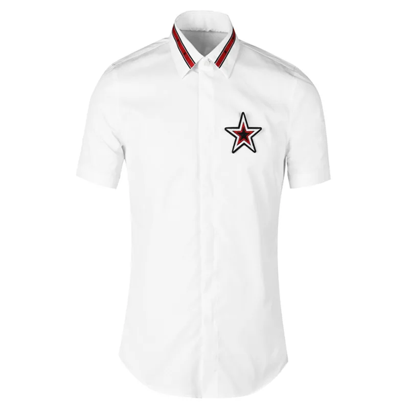 

Рубашка A118 мужская с вышивкой, роскошная классическая Модная хлопковая Повседневная сорочка в полоску со звездами и лентами, с короткими рукавами, A118, 2021