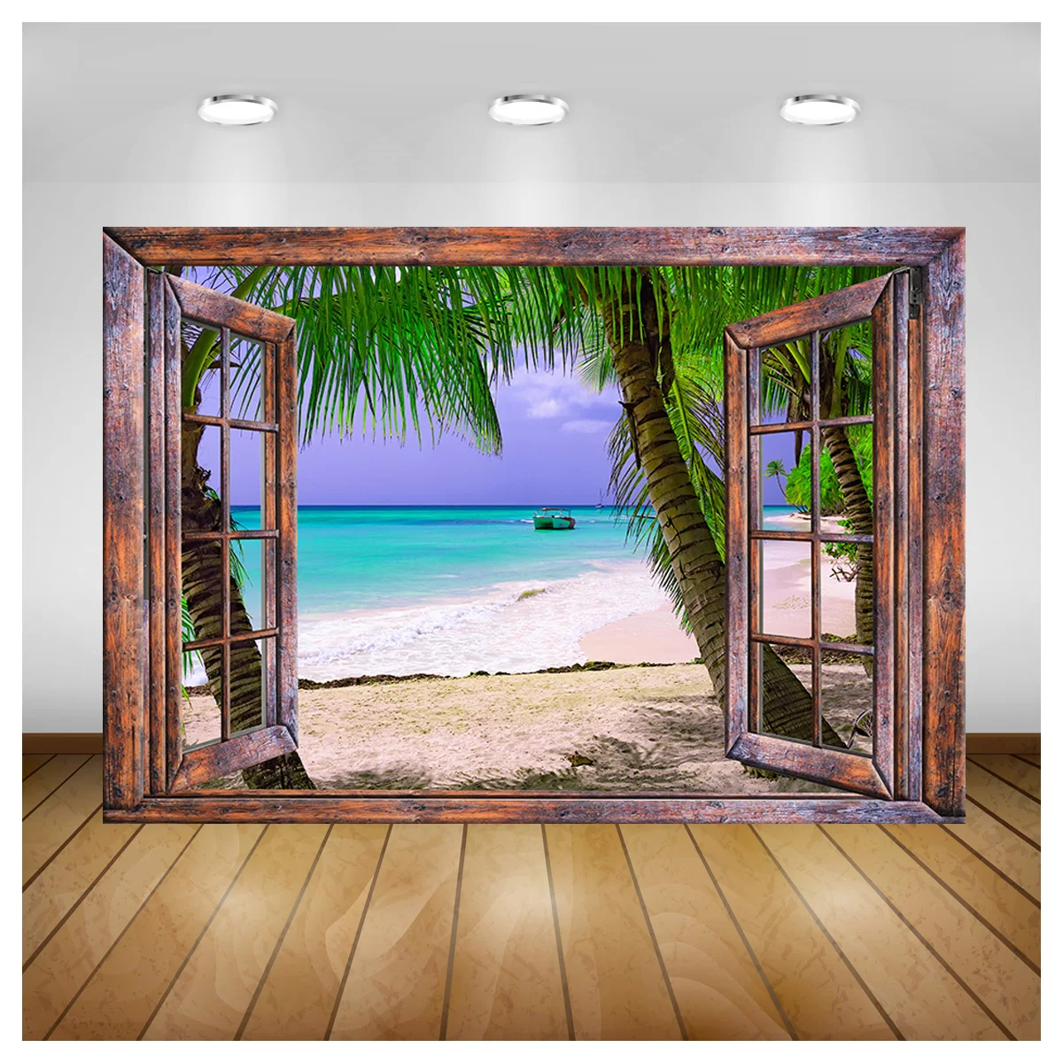 

Window Outside Scenery Photography Backdrop Prop Beach Pink Tree Flower Path Landscape Photo Studio Background FFJ-02