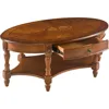 Traditional Wood Oval Coffee Table with Drawer, Beewax Living Room Cocktail Tea Table with Storage Shelf Center Table with Carv 5