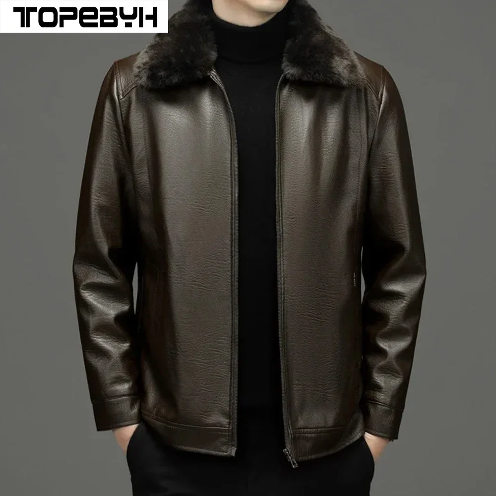 

Men's Winter Plush and Thick Leather Jacket Men Clothing Coats Men