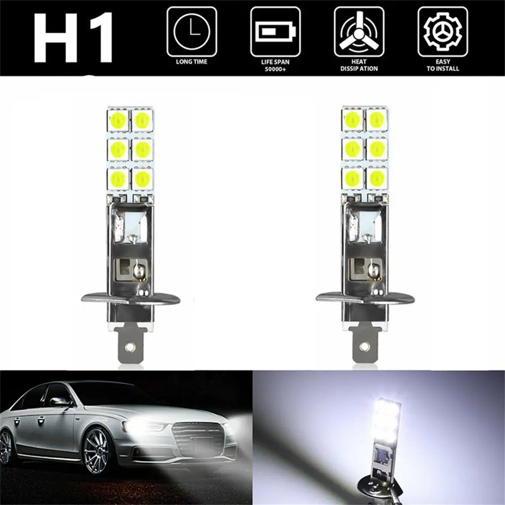 

2x H1-12SMD-5050 6000K Super White 55W LED Headlight Bulbs Kit Fog Driving Light