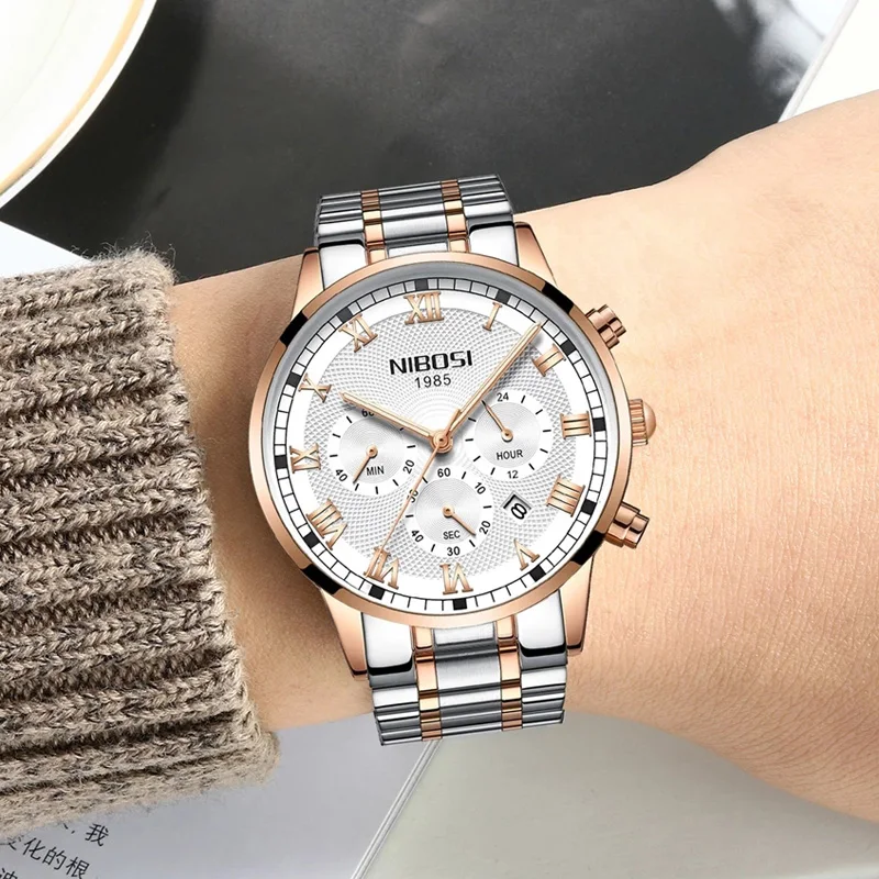 NIBOSI Fashion Quartz Watch for Men Stainless Steel Waterproof Mens Watches Top Brand Luxury Chronograph Watch Relogio Masculino
