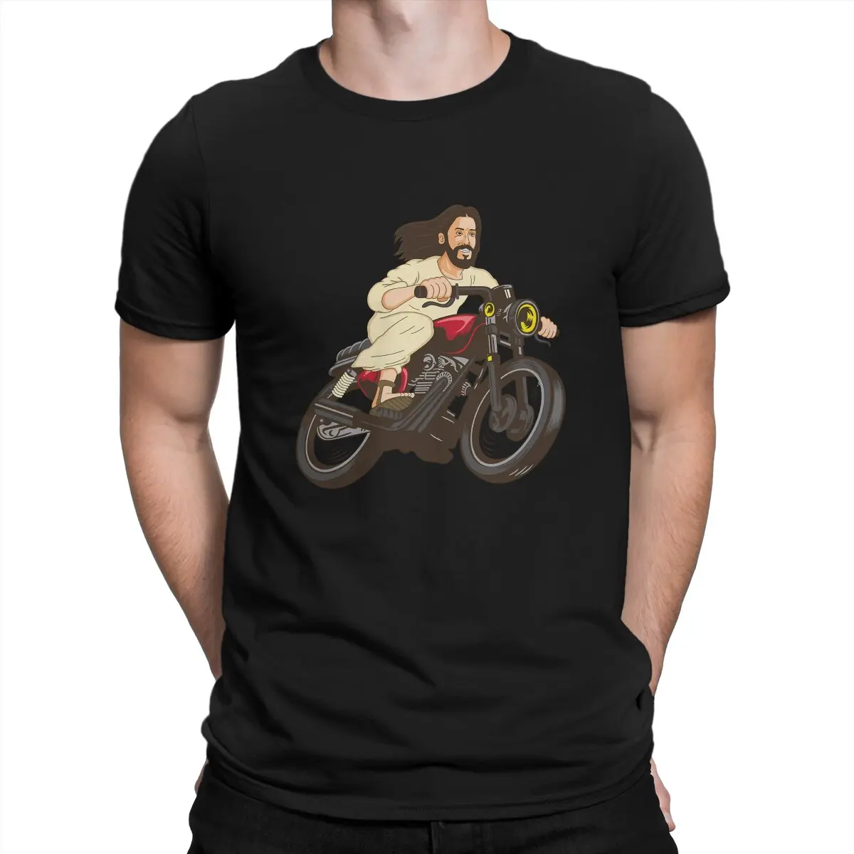 

Christ On A Motor Bike Jesus Christ Men T Shirt Fibre Fashion O-Neck Polyester TShirt Harajuku