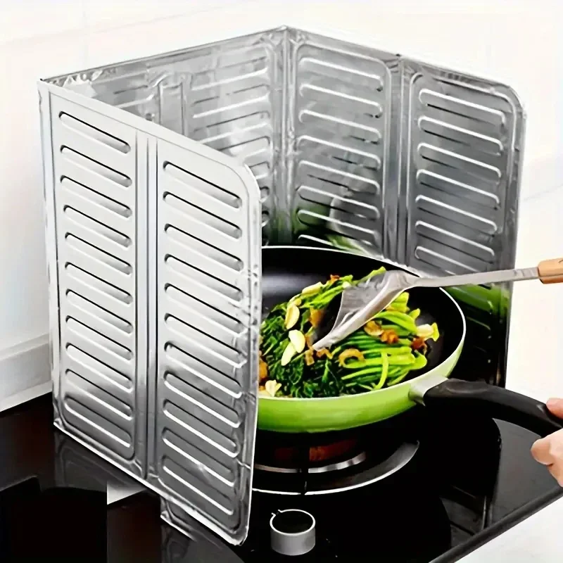 Kitchen Gas Stove Baffle Plate Portable Frying Pan Oil Splash Protection Aluminum Foldable Screen Household Kitchen Accessories
