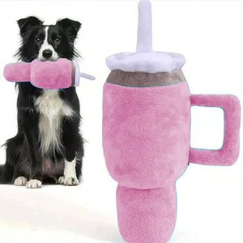 Pet Companion Pink Giant Tumbler Cup Plush Toy Squeaky Tear Resistant Chew Toy for Dogs and Cats 1