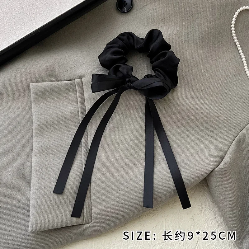 French Hairrope With Satin Ribbon Bow Scrunchies Ponytail Hair Scarf HairTie Elastic Hair Rubber Bands Hair Accessories