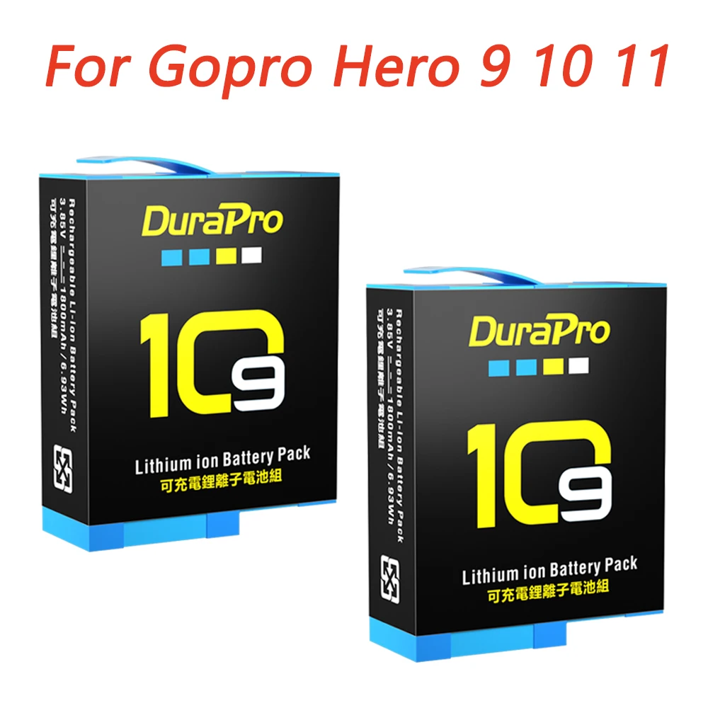 DuraPro 1800mAh Battery For GoPro Hero 10 11 Bateria 3 Ways Fast Charger For Go Pro Hero 9 Hero10 Hero 11 hero 12 Black Camera