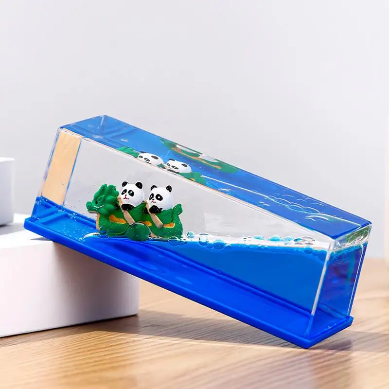 

Unsinkable Unique Pandas Ship Ornaments Household Decorative Clear Acrylic Floating Ship Fluid Portable Liquid Drift Bottle