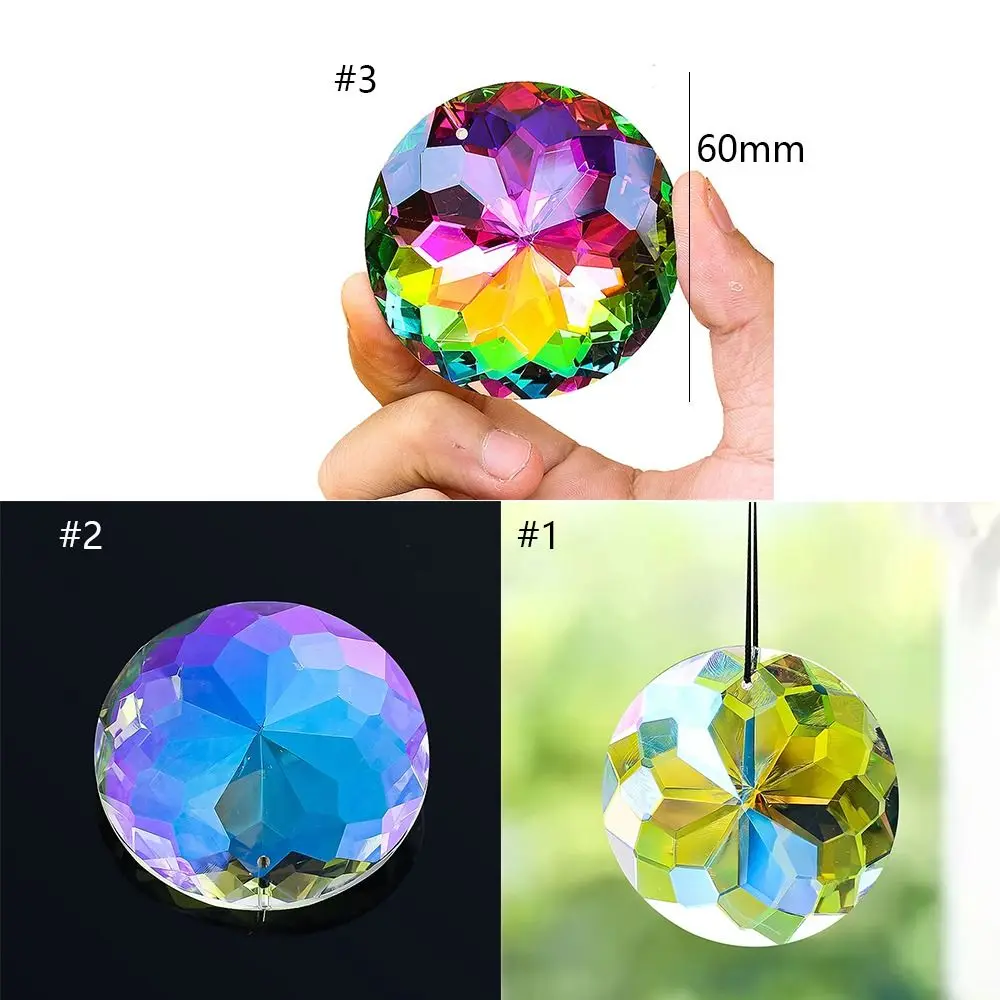 레인보우 캐처 60MM 만다라 선캐쳐 투명 원형 만다라 크리스탈 펜던트 DIY 공예 꽃 모양 크리스탈 프리즘 정원