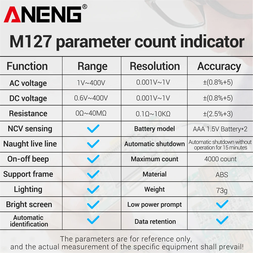 ANENG M127 Multimètre Numérique 400V AC/DC NCV Testeur de Tension