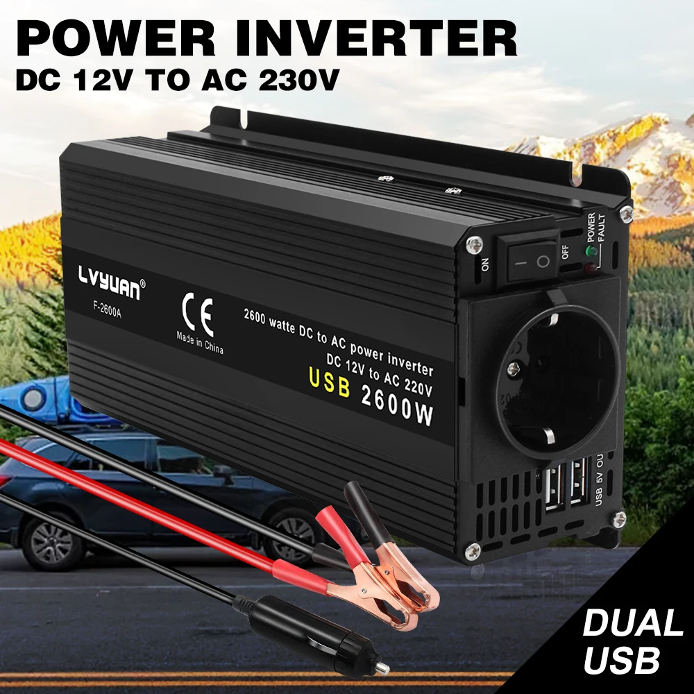 Inverter 12V 220V Inverter Solare 500W 1500W 2000W 2600W Trasformatore Di Tensione Portatile Caricatore Automatico Convertitore Inverter Di Potenza Pe