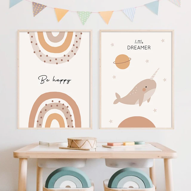 Set of 3 Prints Personalized Gifts Above Bed Decor Kids Wall Art Poster  Rainbow Nursery Name Sign Art For Kids Hub 