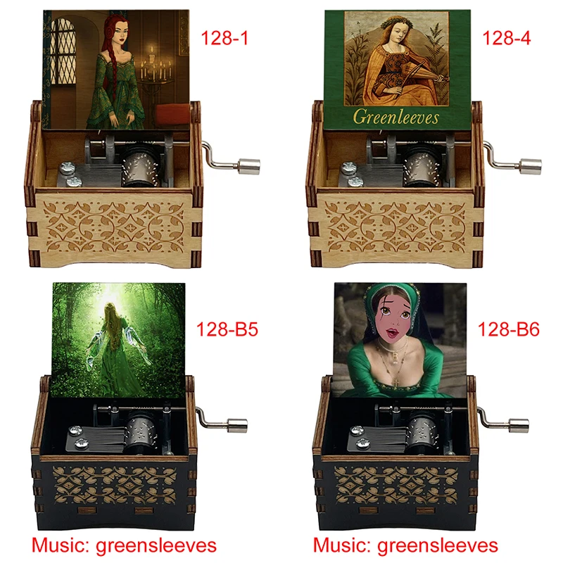 Black Wooden 18 Tones Greensleeves Hand Music Box British Folk Musical Gifts Girlfriend Christmas Party New Year Present