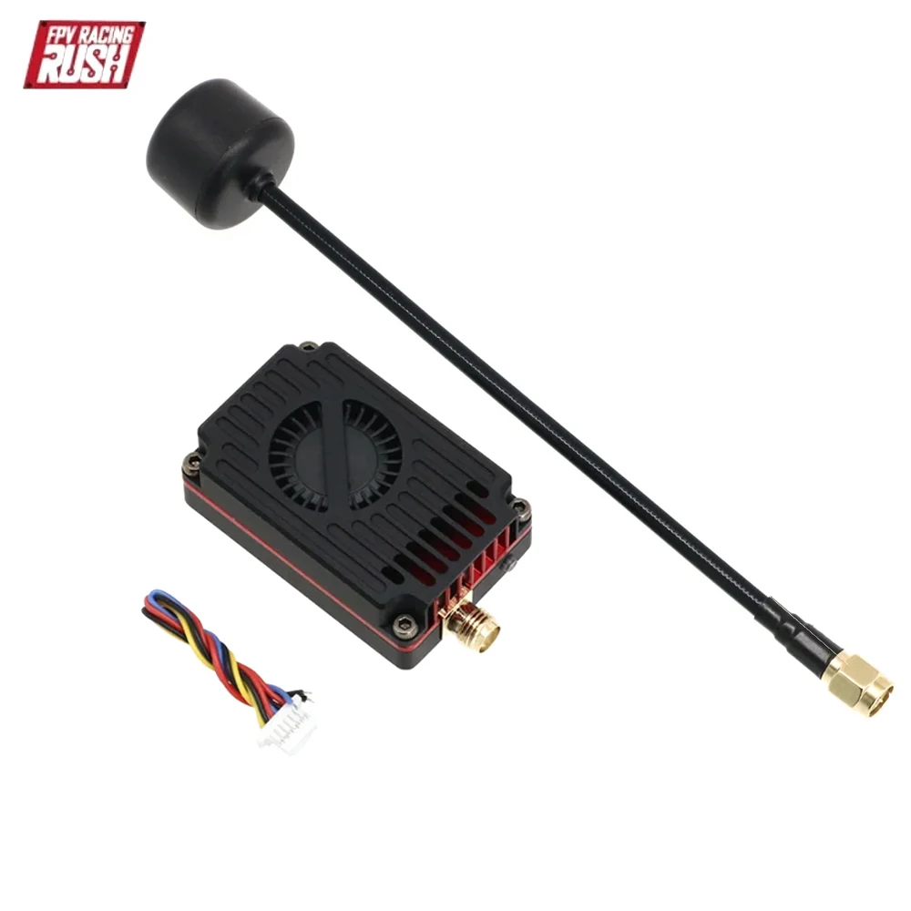 Récepteur VRX du kit FPV 3.3G 4W RushFPX avec antenne SMA et boutons de réglage sur le côté.