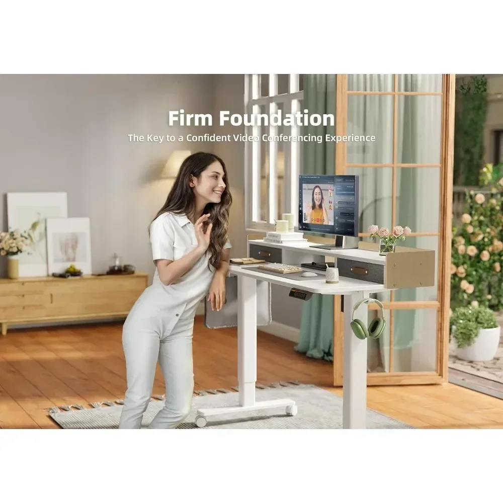 Standing Desk with Drawers,48Inch Standing Desk Adjustable Height,Adjustable Electric Stand Up Sit Stand Small Desk with Storage 3
