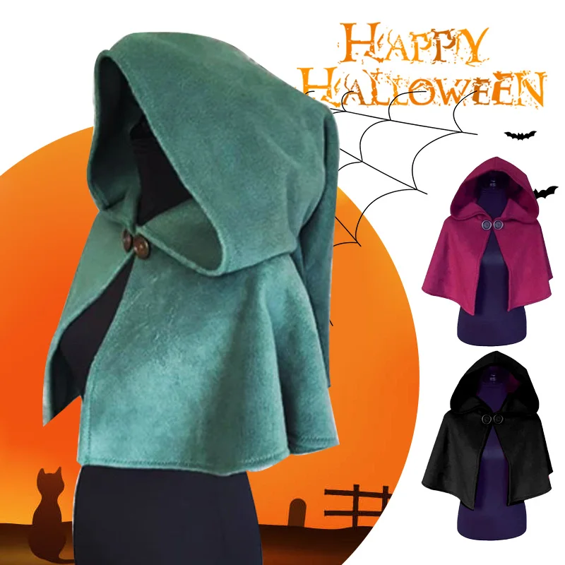 Medieval Halloween Women's Headgear Short Cape Coat Cosplay Witch Elf Hat Cape Solid Color Vampire Holiday Decoration Costume