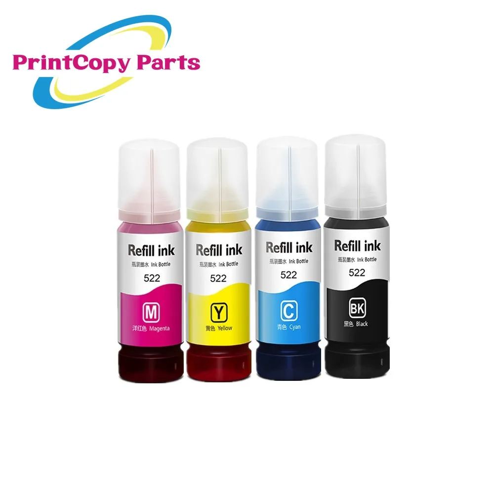 4 Flaconi T522 522 Kit Di Inchiostro Dye Per Stampante Epson 522 Ecotank Et-2800 Et-2710 Et-4700 70Ml/Bottle