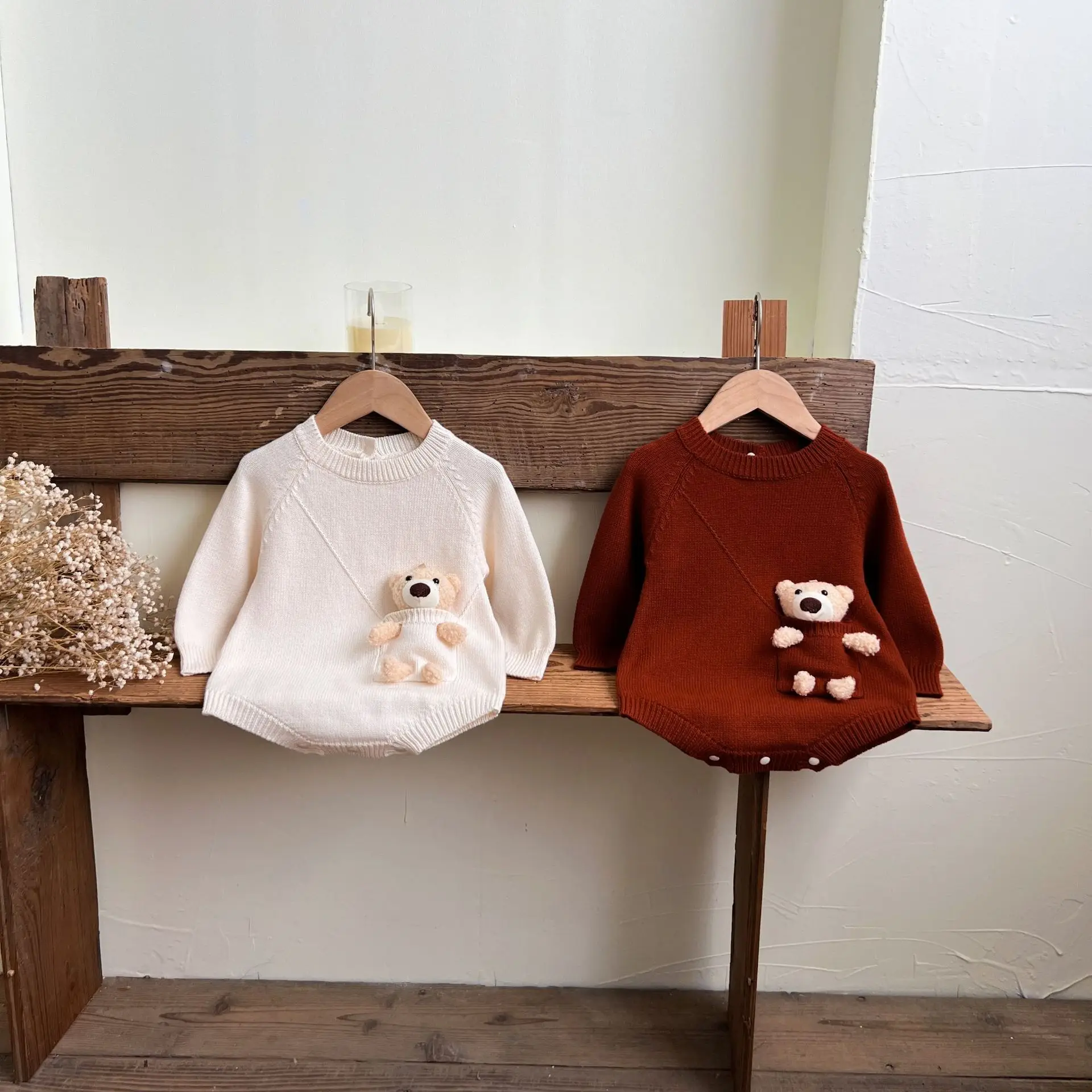 Autumn Newborn Infant Baby Girls Boy Cartoon Bear Doll Sweater Romper Cute Rompers Kids Onepiece Fashion Baby Clothing