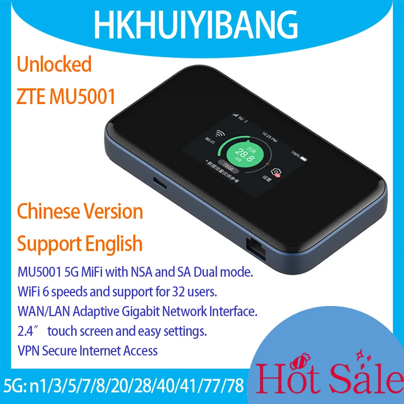 Wireless Router Unlocked ZTE 5G Mobile WiFi 6 Router MU5001 4*MIMO Dual Band Gigabit Ethernet Pocket MiFi Hotspot 5G 4G LTE Sim Modem