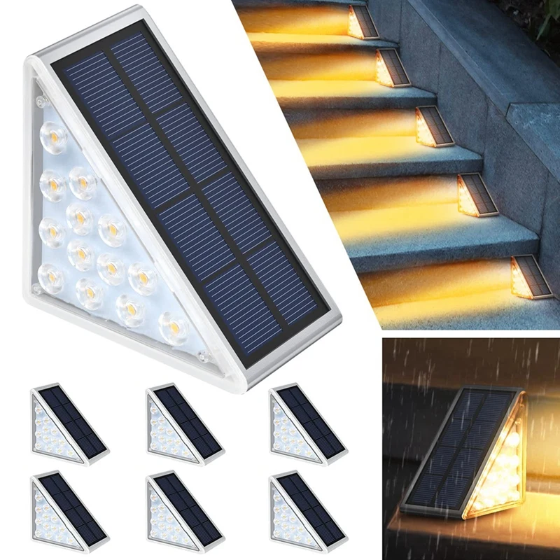 

6 PCS Solar Step Lights IP67 Outdoor Waterproof Stairs Lighting Security Wall Lamp Warm White For Garden Christmas Dec