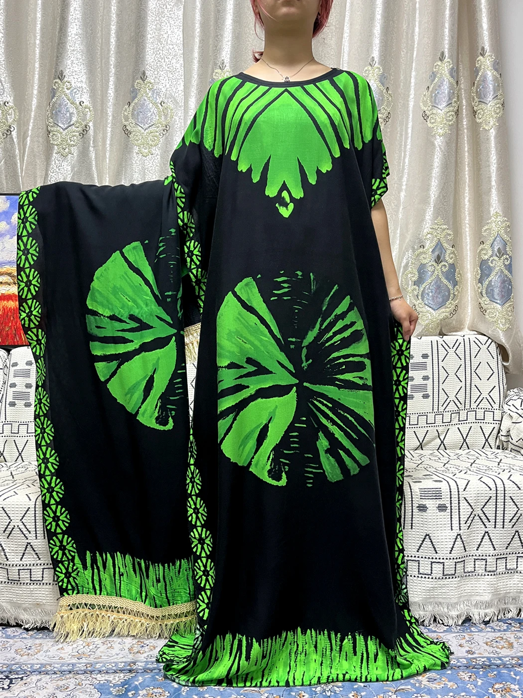 Muslim Abayas For Women Printed Cotton Traditional Loose Femme Robe African Islam Nigeria Dresses With Big Shawl Scarf 160x70cm