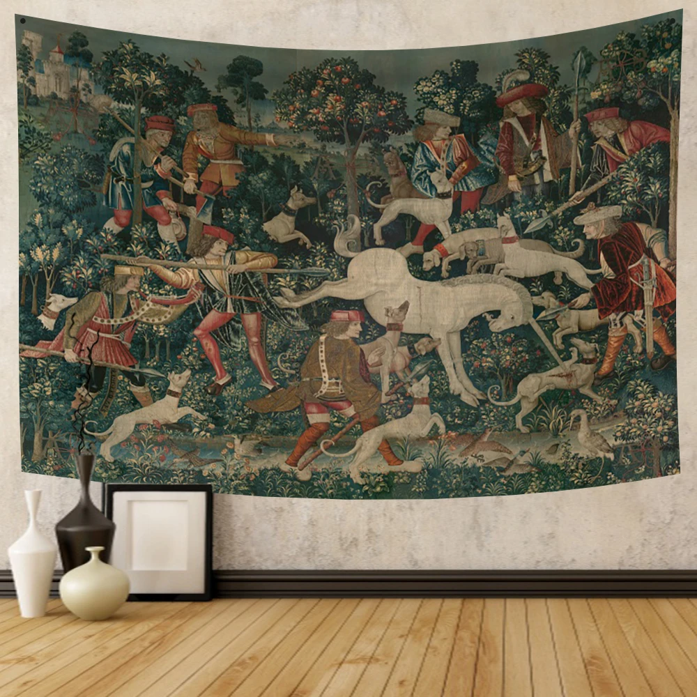 Tapestry decorations Medieval Lady And The Unicorn Tapestry Wall Hanging Multifunction Home Decor Background Decor Bedspread Blanket Mat Covering