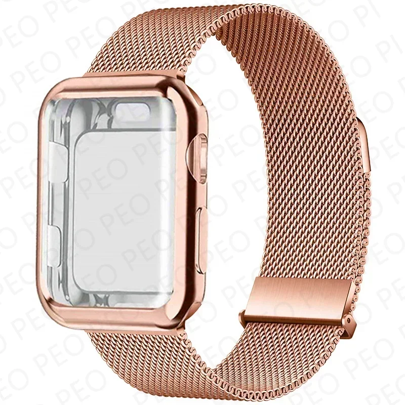 Sleek Metal Magnetic Loop Watch Band with Protective Case