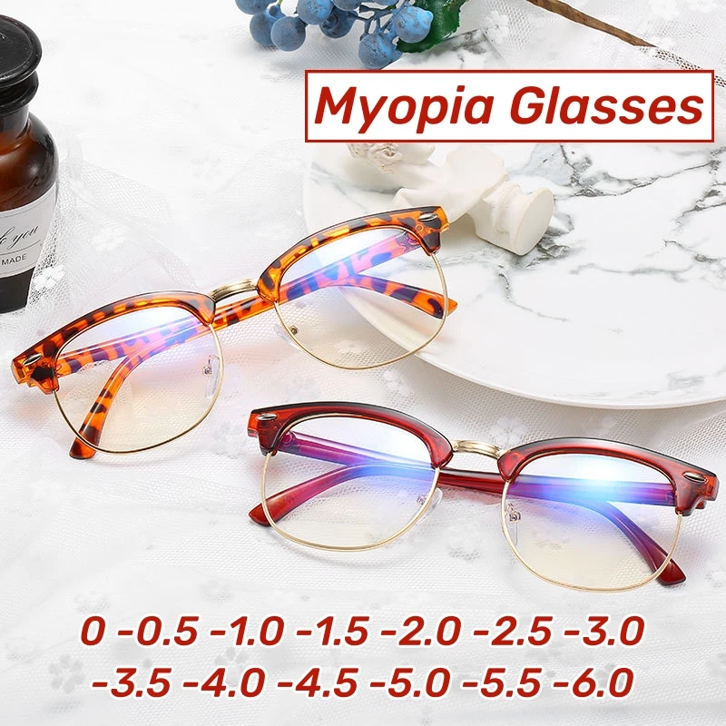 

Literary and Retro Trend Near Sight Glasses Half Frame Rice Nail Myopia Glasses Anti-blue Light Optical Short-sighted Eyeglasses