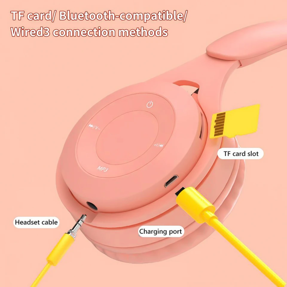 Kids Wireless Bluetooth Earphones Stereo Foldable Helmets Gaming Headsets Over-ear Headphones For Android Ios_voghion.com