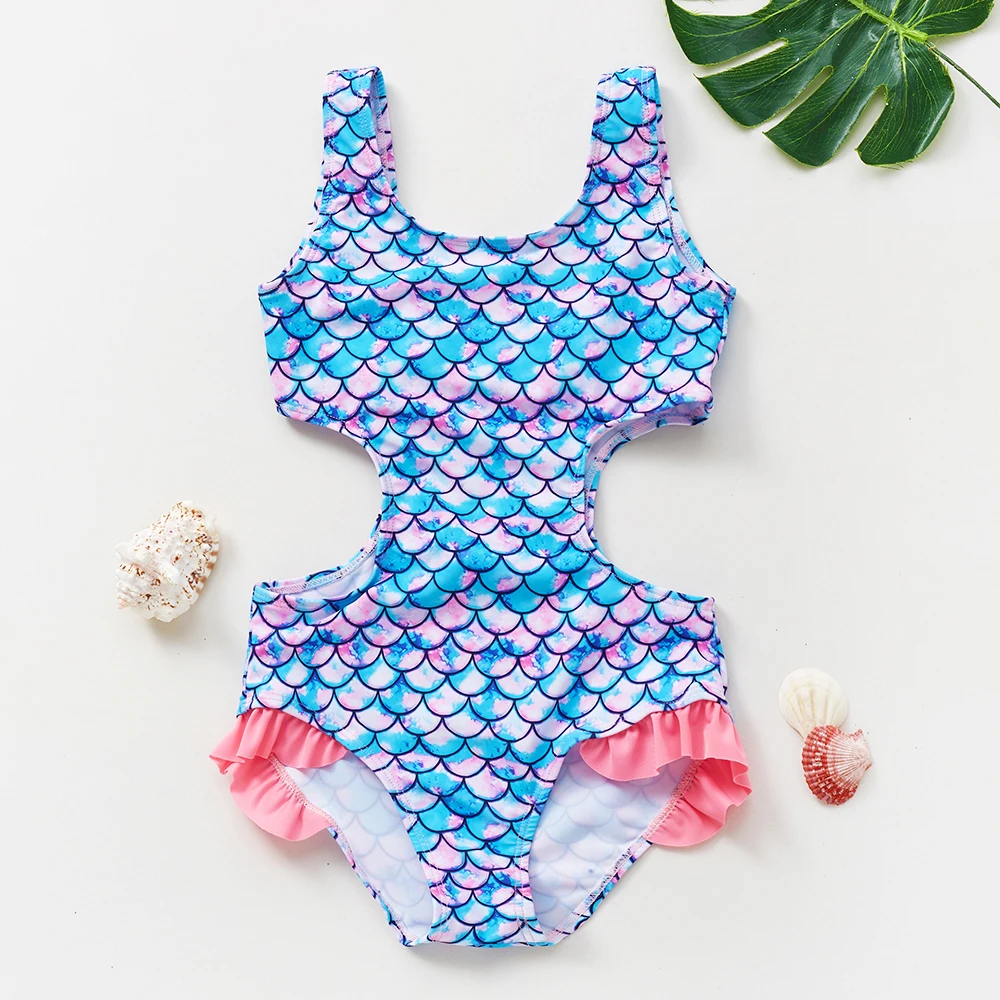 Children Swimsuit 2-12Y Toddler Girls One Piece Ruffle style Beach Wear