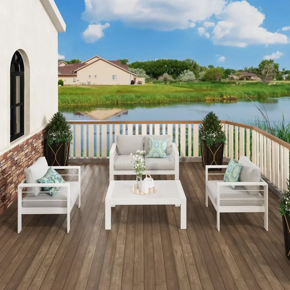 Outdoor Patio Sofa, All-Weather Metal Outdoors Couch with Cushions, Outdoor Loveseat Aluminum Patio Furniture Sofa 6